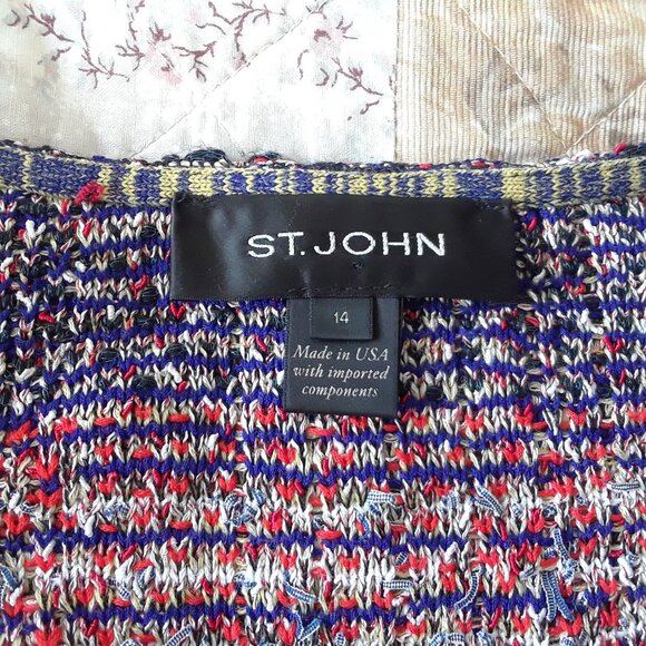 St. John Metallic Tweed Fringe Jacket Size 14 - Picture 6 of 13